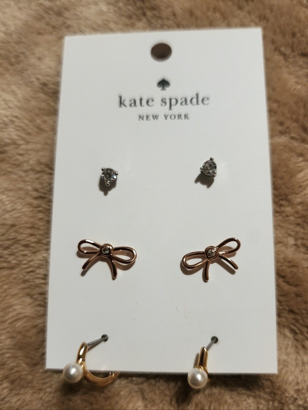 Kate Spade "Bit of Shine" 3-Pair Earring Set NWT Style KC784 + Pouch